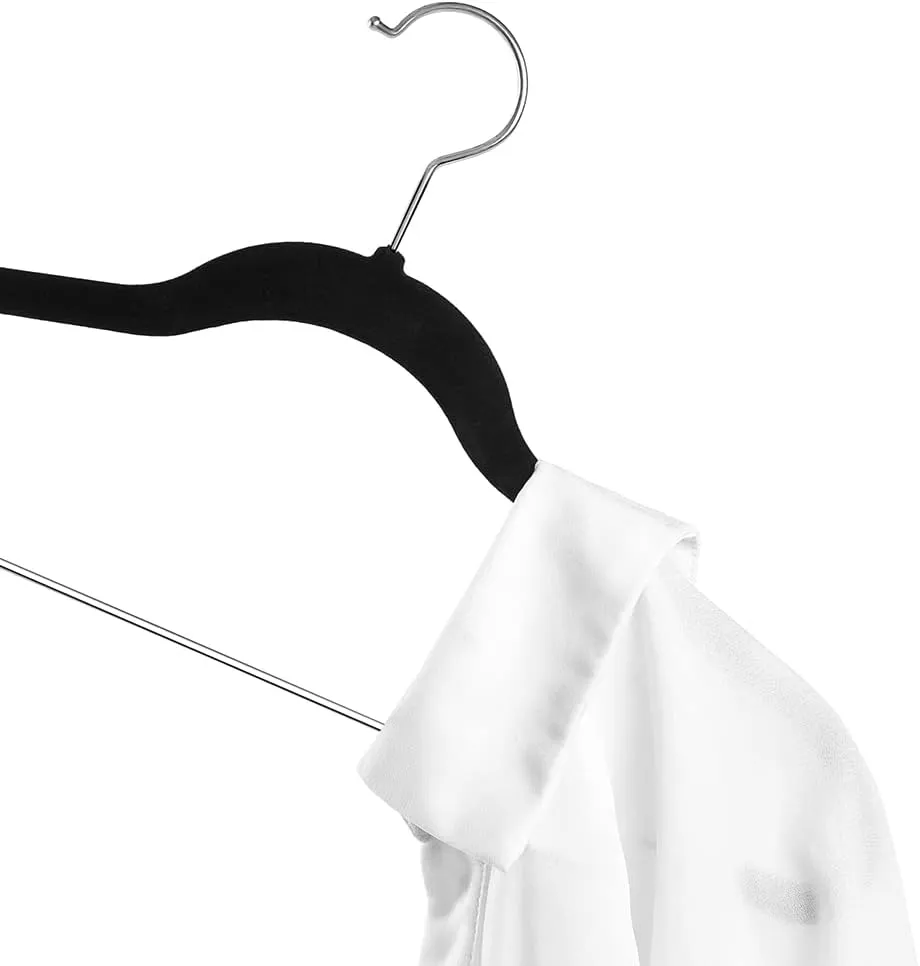 TIMMY Premium Black Velvet Hangers with Clips - 30 Pack Closet Organizers for Jeans, Trousers, Skirts | Rust-Resistant Metal Hooks, Space Saving Design for Wardrobe Storage