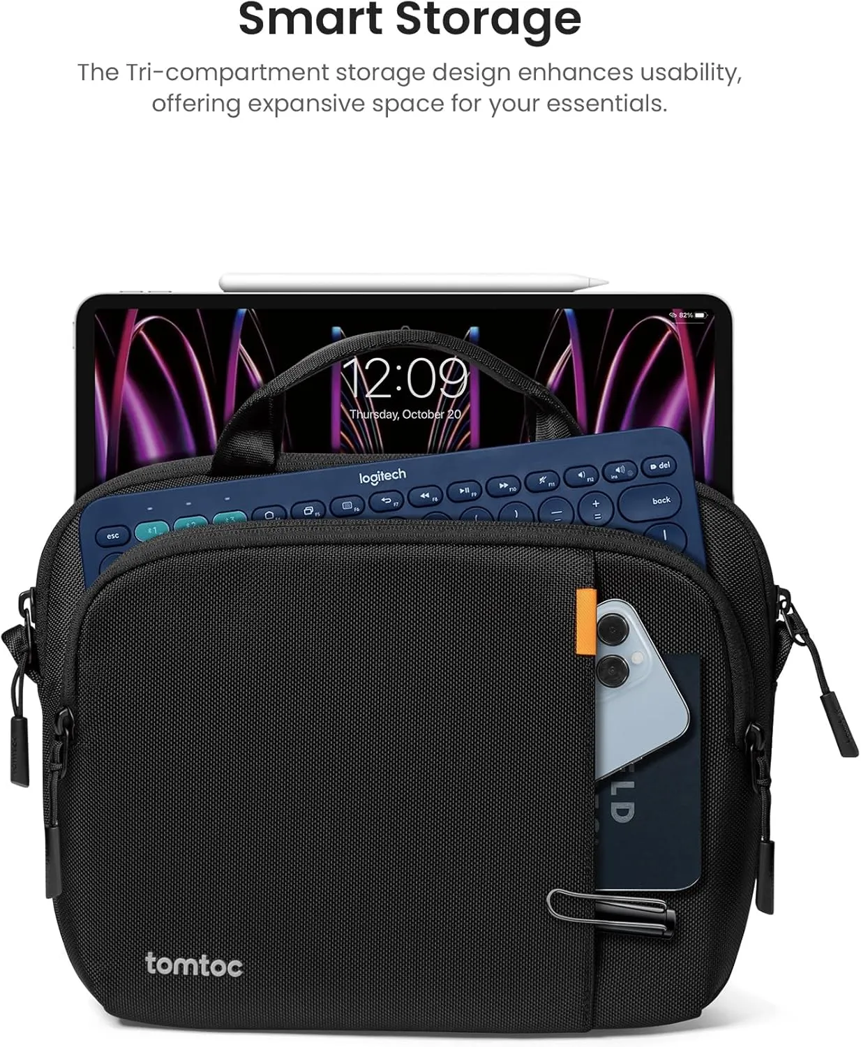 tomtoc 360 Protective Tablet Shoulder Bag compatible with 13-inch iPad Pro M4/13-inch iPad Air M2 with Magic Keyboard 2024, 12.9-inch iPad Pro 6th/5th/4th/3rd Gen, Water-Repellent Tablet Case Sleeve