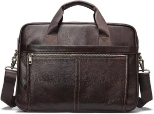 Top Layer Cowhide Business Bag Men's Tote Briefcase Diagonal Shoulder Bag(White-Patch Five-Pointed star4)