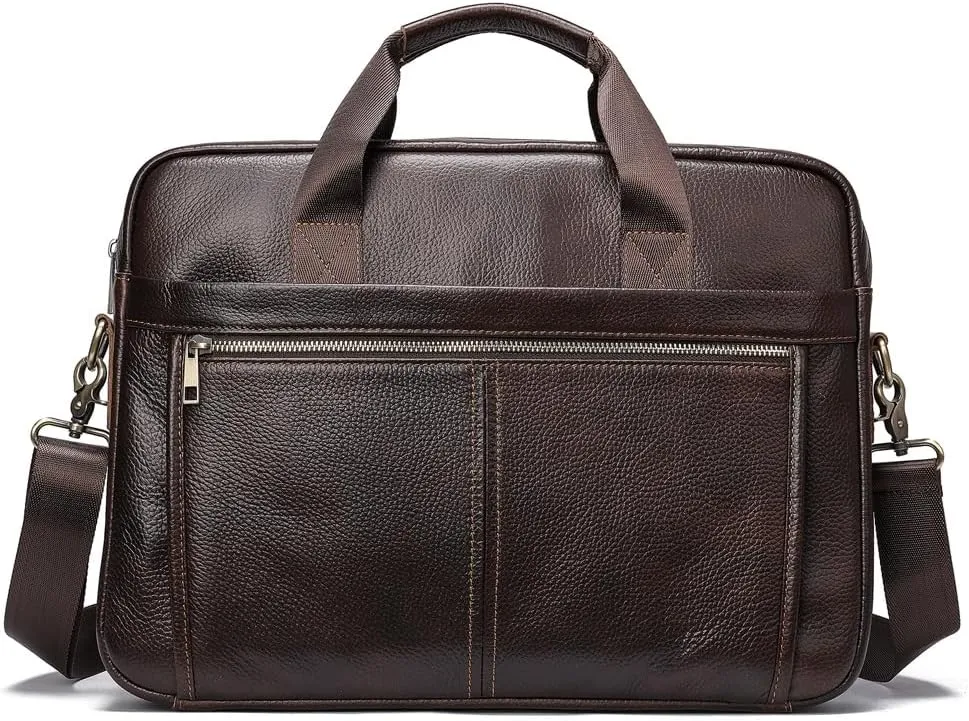Top Layer Cowhide Business Bag Men's Tote Briefcase Diagonal Shoulder Bag(White-Patch Five-Pointed star4)