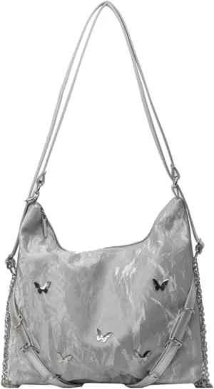 Tote Bag For Woman, Fashion PU Velvet Bag with Elegant Butterfly Decoration, Single/Double/Hand Strap Options