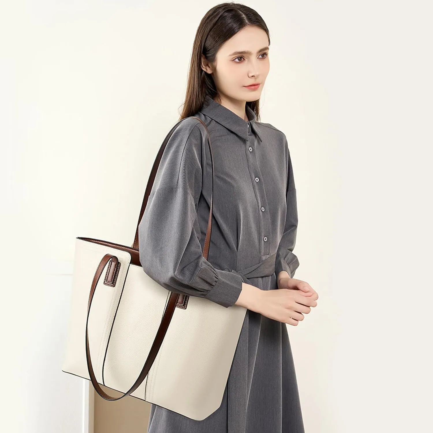 Tote Bag for Women Genuine Leather Shoulder Bags Black Top handbag for Travel Shopping Carry Multipurpose