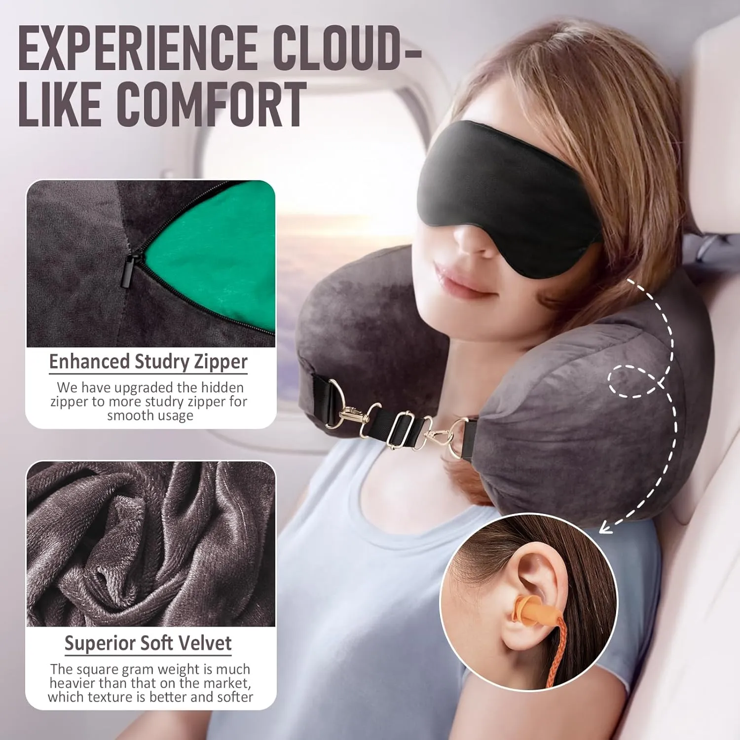 Travel Neck Pillow Stuffable with Clothes, Stuffable Travel Pillow, Packable Fillable Storage Bag for Airplan, Soft Velvet Neck Pillow Case Cover