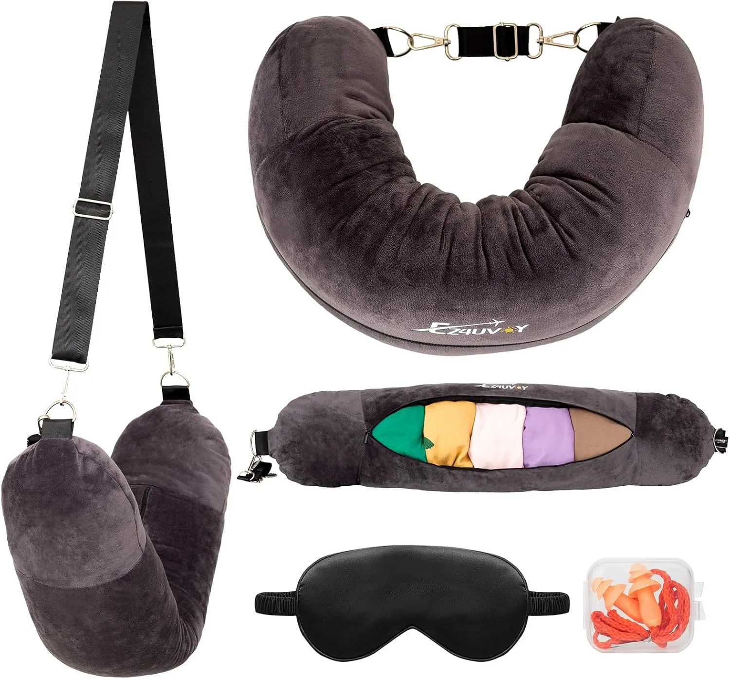Travel Neck Pillow Stuffable with Clothes, Stuffable Travel Pillow, Packable Fillable Storage Bag for Airplan, Soft Velvet Neck Pillow Case Cover