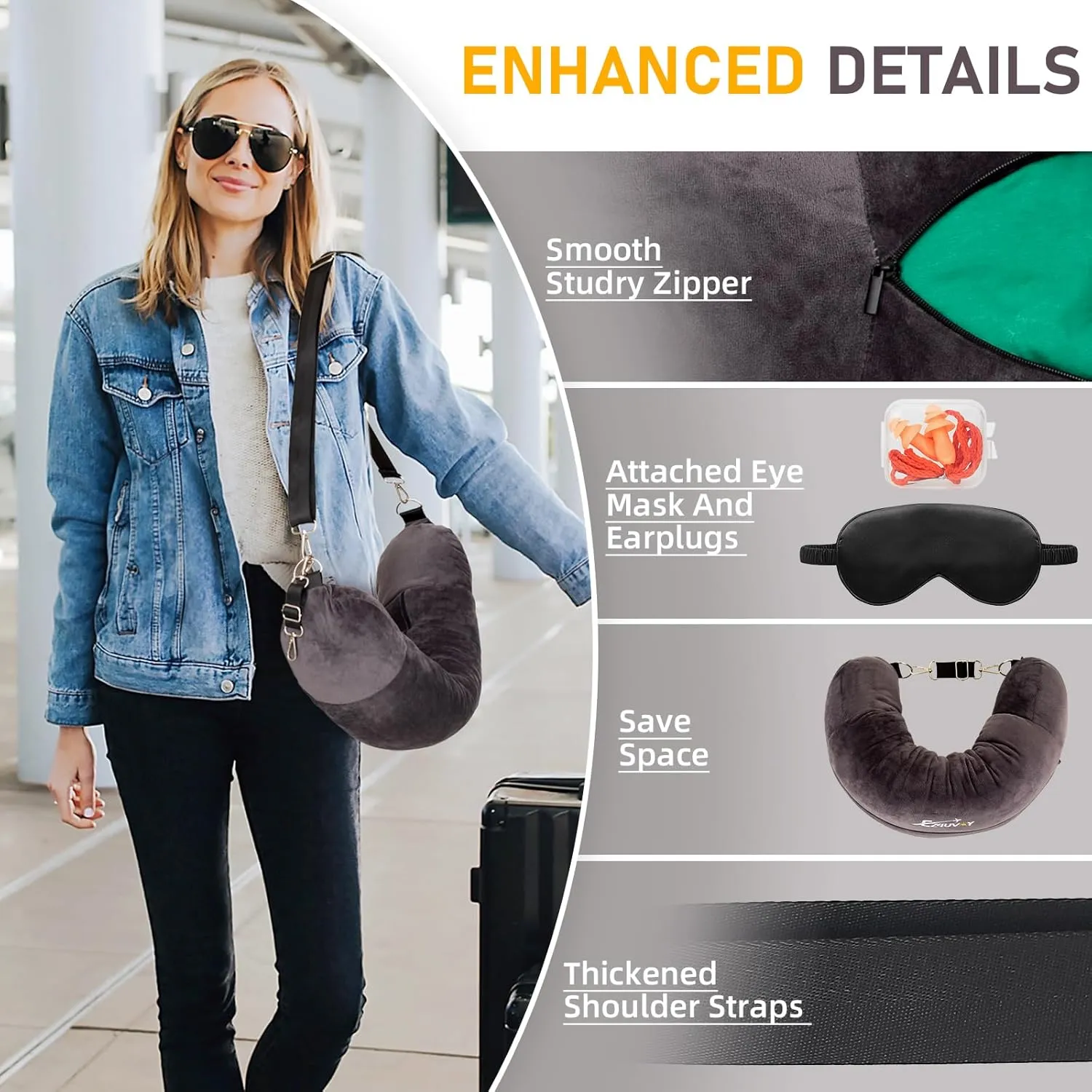Travel Neck Pillow Stuffable with Clothes, Stuffable Travel Pillow, Packable Fillable Storage Bag for Airplan, Soft Velvet Neck Pillow Case Cover