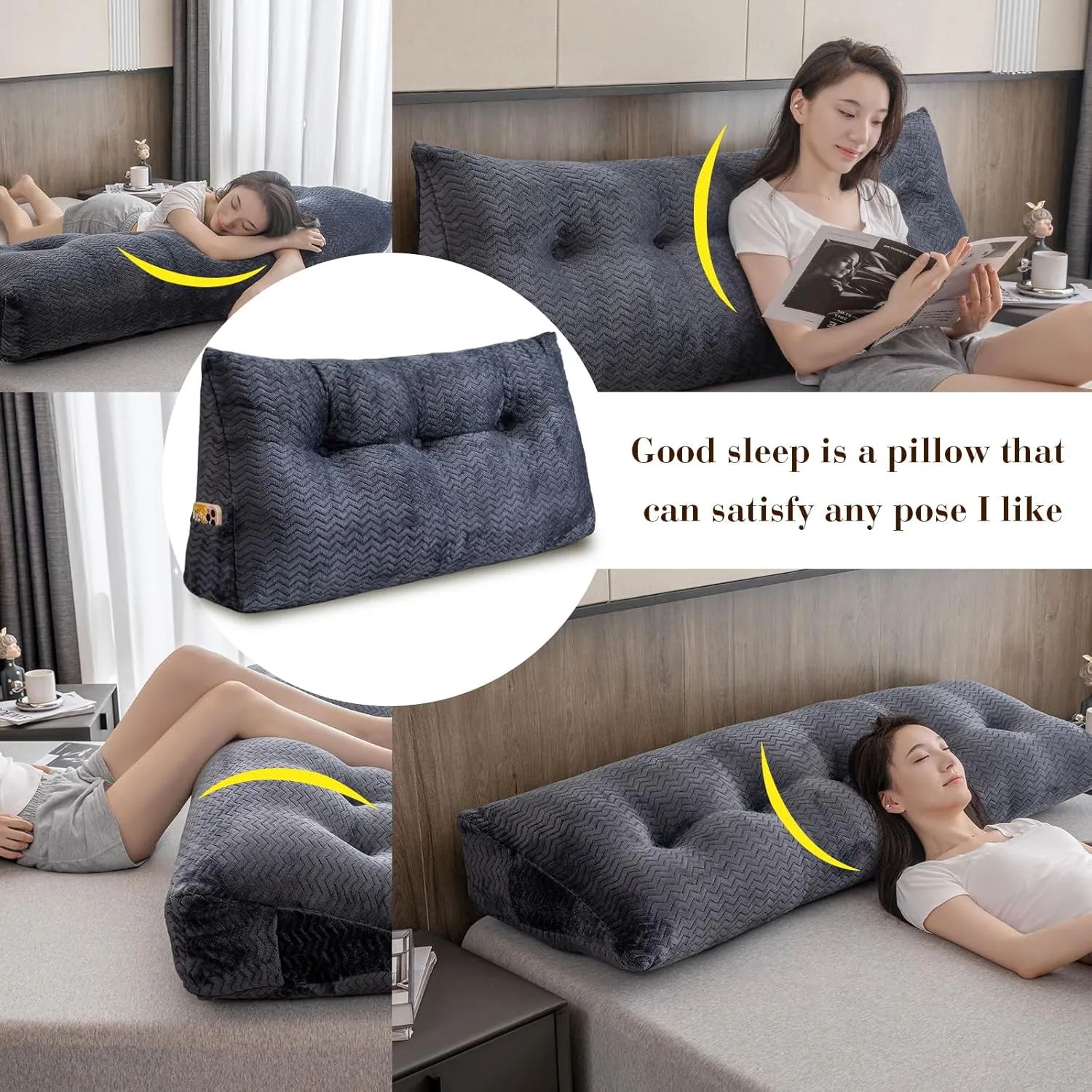 Triangular Headboard Pillow, Twin Size Backrest Wedge Pillow for Headboard Cushion, Removable Cover Bed Rest Positioning Support Couch Bolster Pillow with Pocket for Daybed Reading(lightgrey)