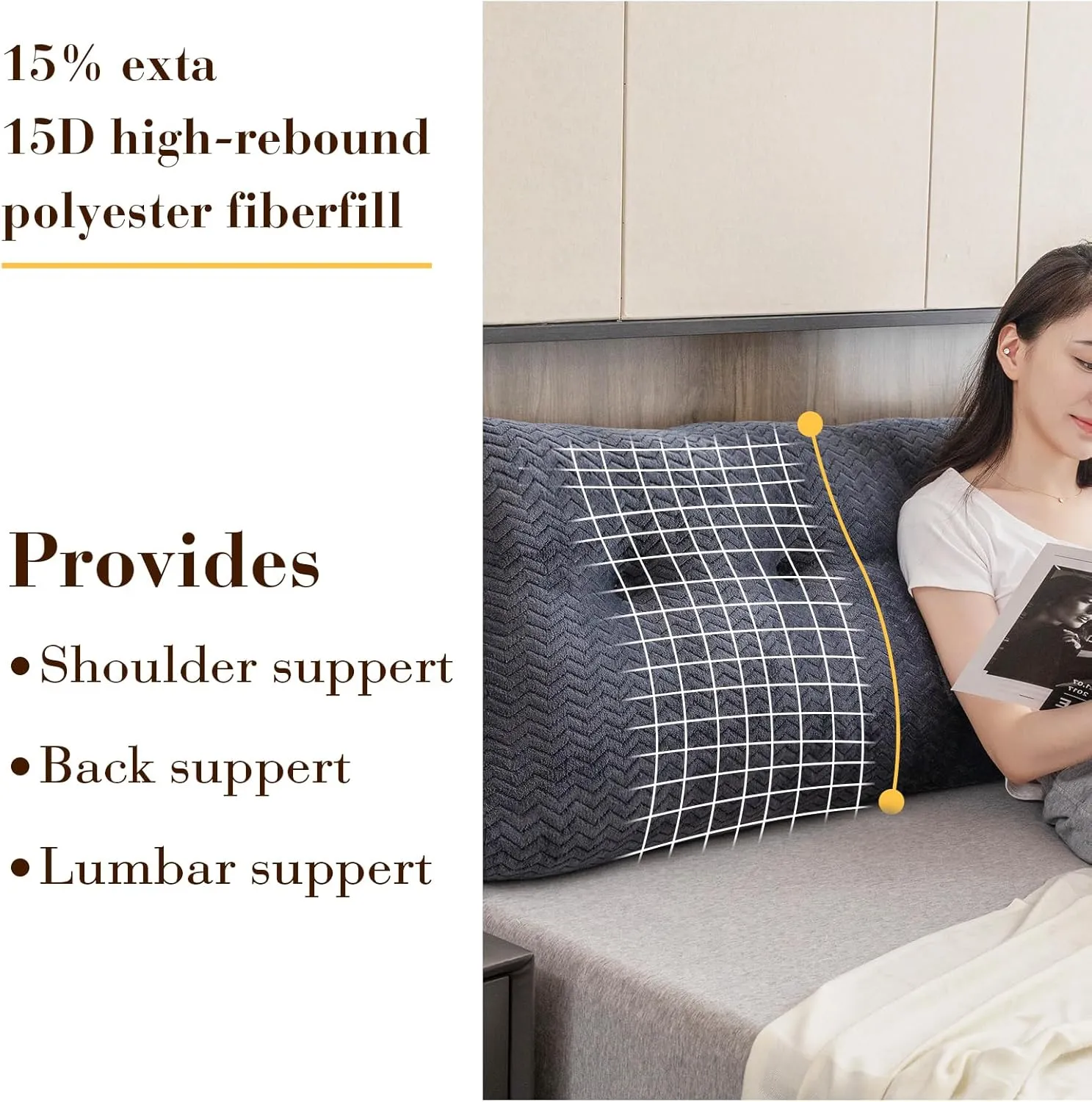 Triangular Headboard Pillow, Twin Size Backrest Wedge Pillow for Headboard Cushion, Removable Cover Bed Rest Positioning Support Couch Bolster Pillow with Pocket for Daybed Reading(lightgrey)