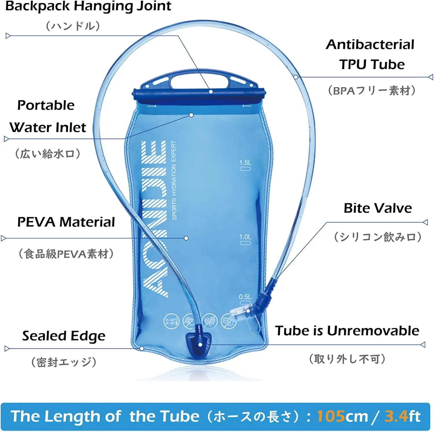 TRIWONDER Hydration Bladder Water Reservoir 1.5 Liter 2L 3L BPA Free Water Bladder for Running Cycling Hiking Camping Backpack