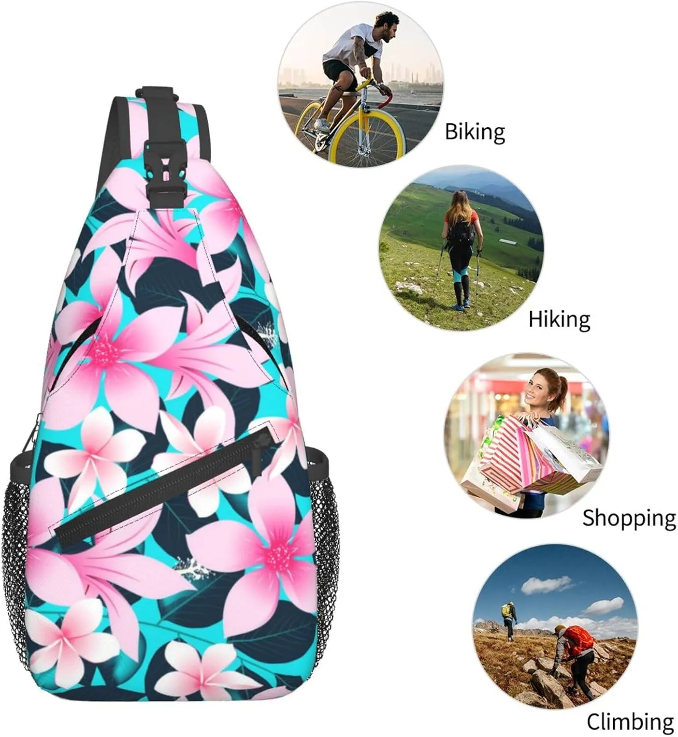 Tropical Hawaiian Flowers Sling Backpack, Multipurpose Crossbody Shoulder Bag Travel Hiking Daypack for Women Men
