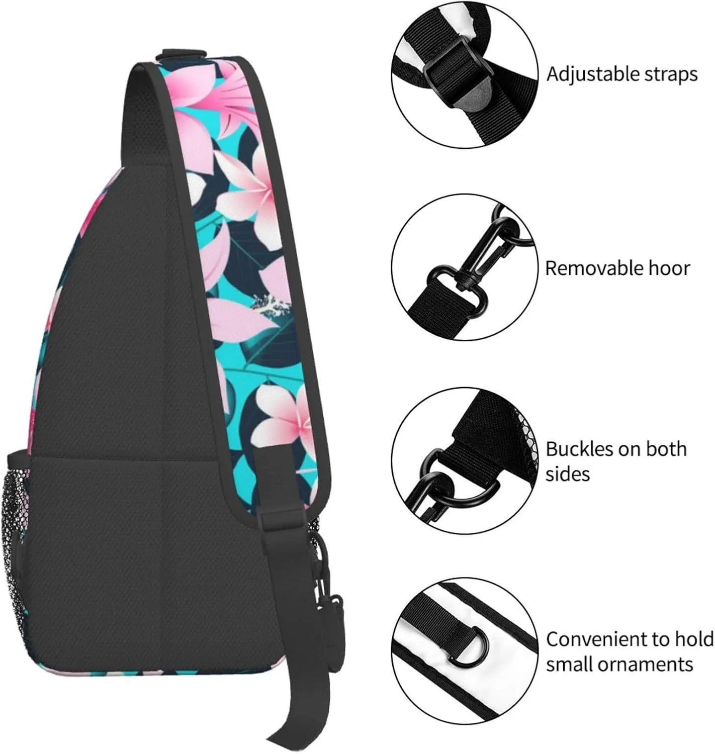 Tropical Hawaiian Flowers Sling Backpack, Multipurpose Crossbody Shoulder Bag Travel Hiking Daypack for Women Men