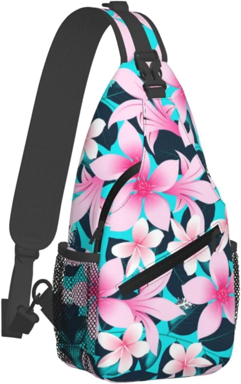 Tropical Hawaiian Flowers Sling Backpack, Multipurpose Crossbody Shoulder Bag Travel Hiking Daypack for Women Men