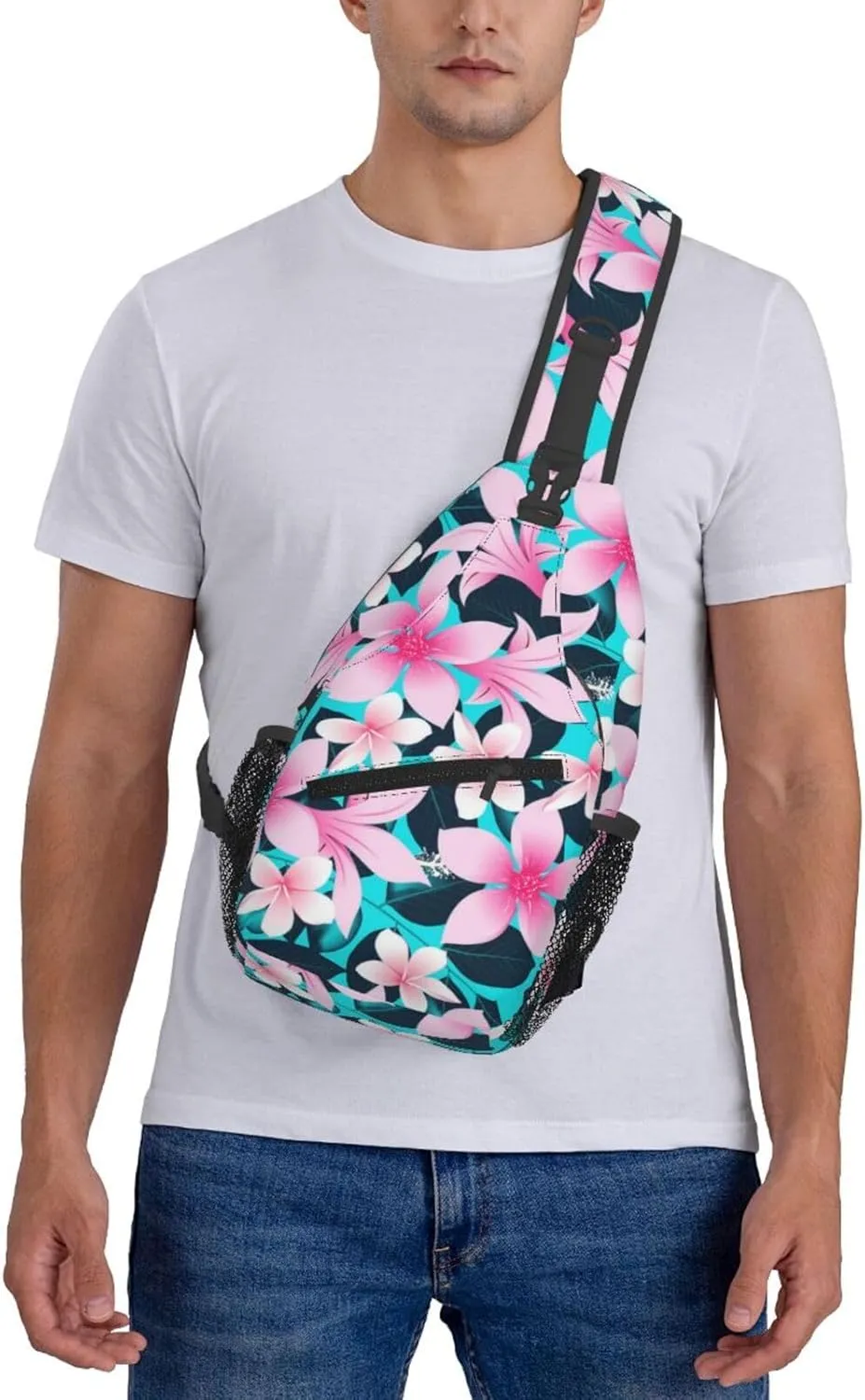 Tropical Hawaiian Flowers Sling Backpack, Multipurpose Crossbody Shoulder Bag Travel Hiking Daypack for Women Men