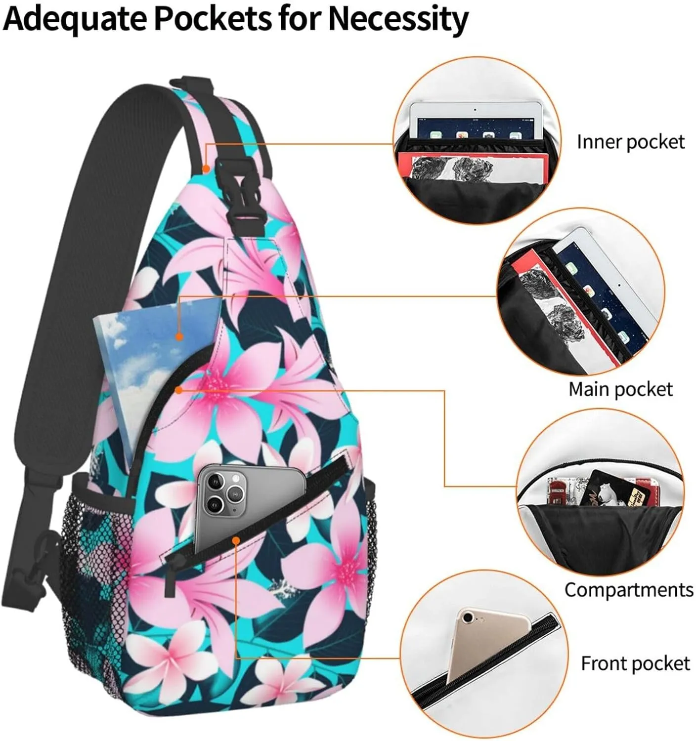 Tropical Hawaiian Flowers Sling Backpack, Multipurpose Crossbody Shoulder Bag Travel Hiking Daypack for Women Men