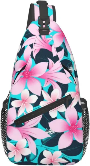 Tropical Hawaiian Flowers Sling Backpack, Multipurpose Crossbody Shoulder Bag Travel Hiking Daypack for Women Men