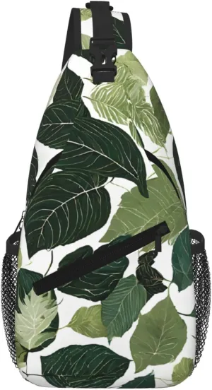 Tropical Leaves Print Cross Chest Bag Diagonally For Short-Distance Travel And Daily Use