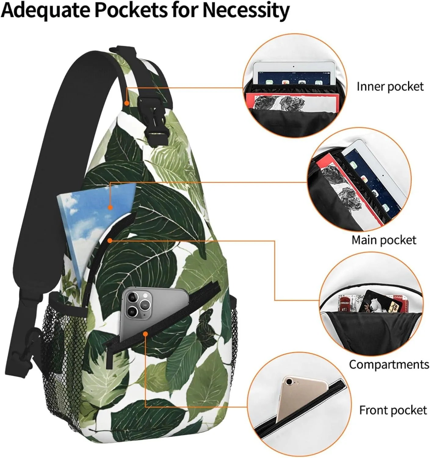 Tropical Leaves Print Cross Chest Bag Diagonally For Short-Distance Travel And Daily Use