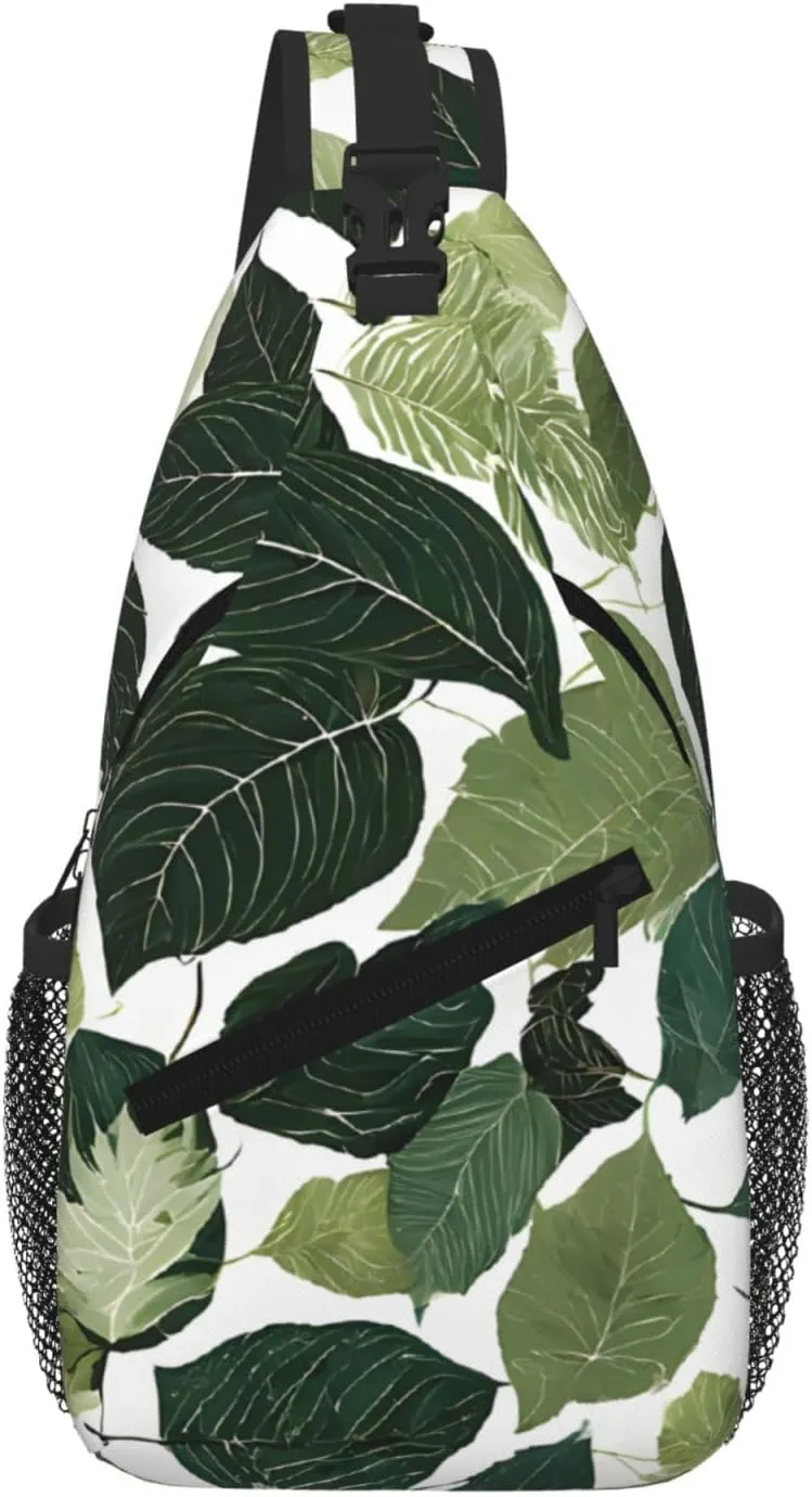 Tropical Leaves Print Cross Chest Bag Diagonally For Short-Distance Travel And Daily Use