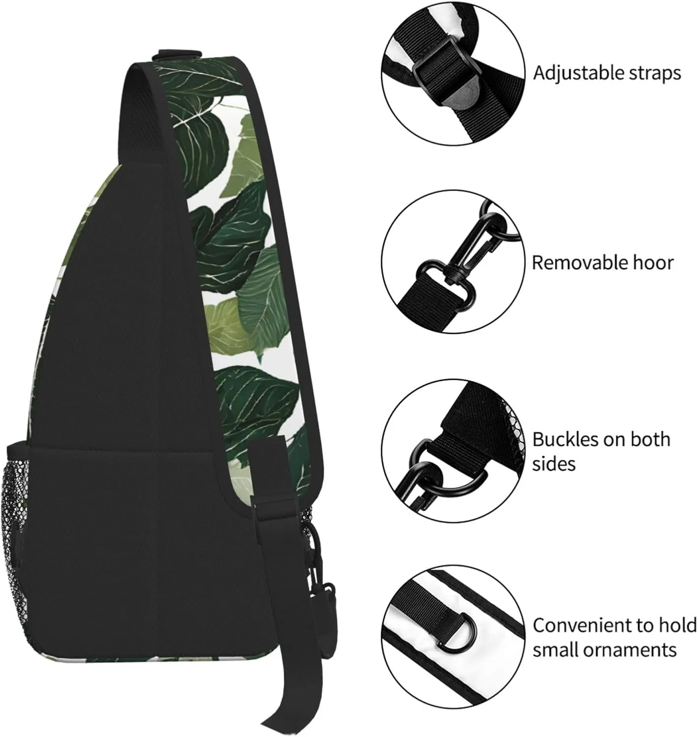 Tropical Leaves Print Cross Chest Bag Diagonally For Short-Distance Travel And Daily Use