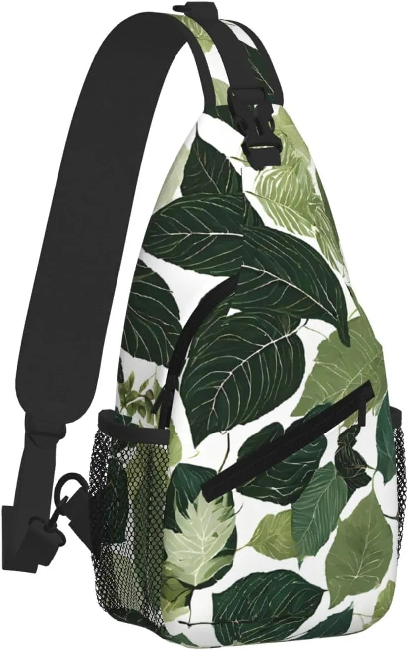 Tropical Leaves Print Cross Chest Bag Diagonally For Short-Distance Travel And Daily Use
