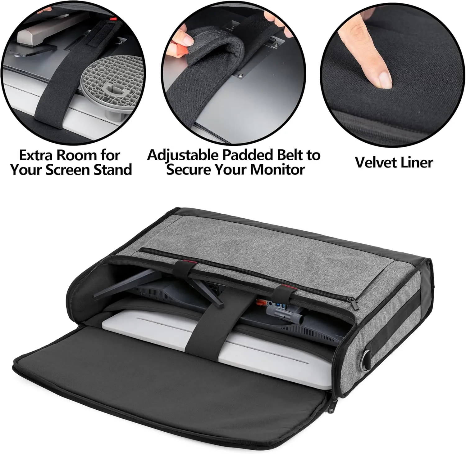 Trunab Monitor Carrying Case 24 Inch Padded Travel Bag Hold Up to 2 LCD Screens/TVs, Not Compatible with iMac, with Accessories Pocket, Shoulder Strap, PU Bottom, Grey