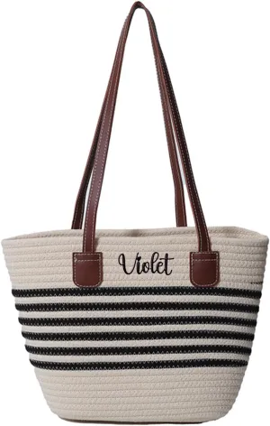 Ulico Personalized Straw Tote Bag for Women,Custom Summer Beach Bag Embroidered Name for Swimming Pools Travel