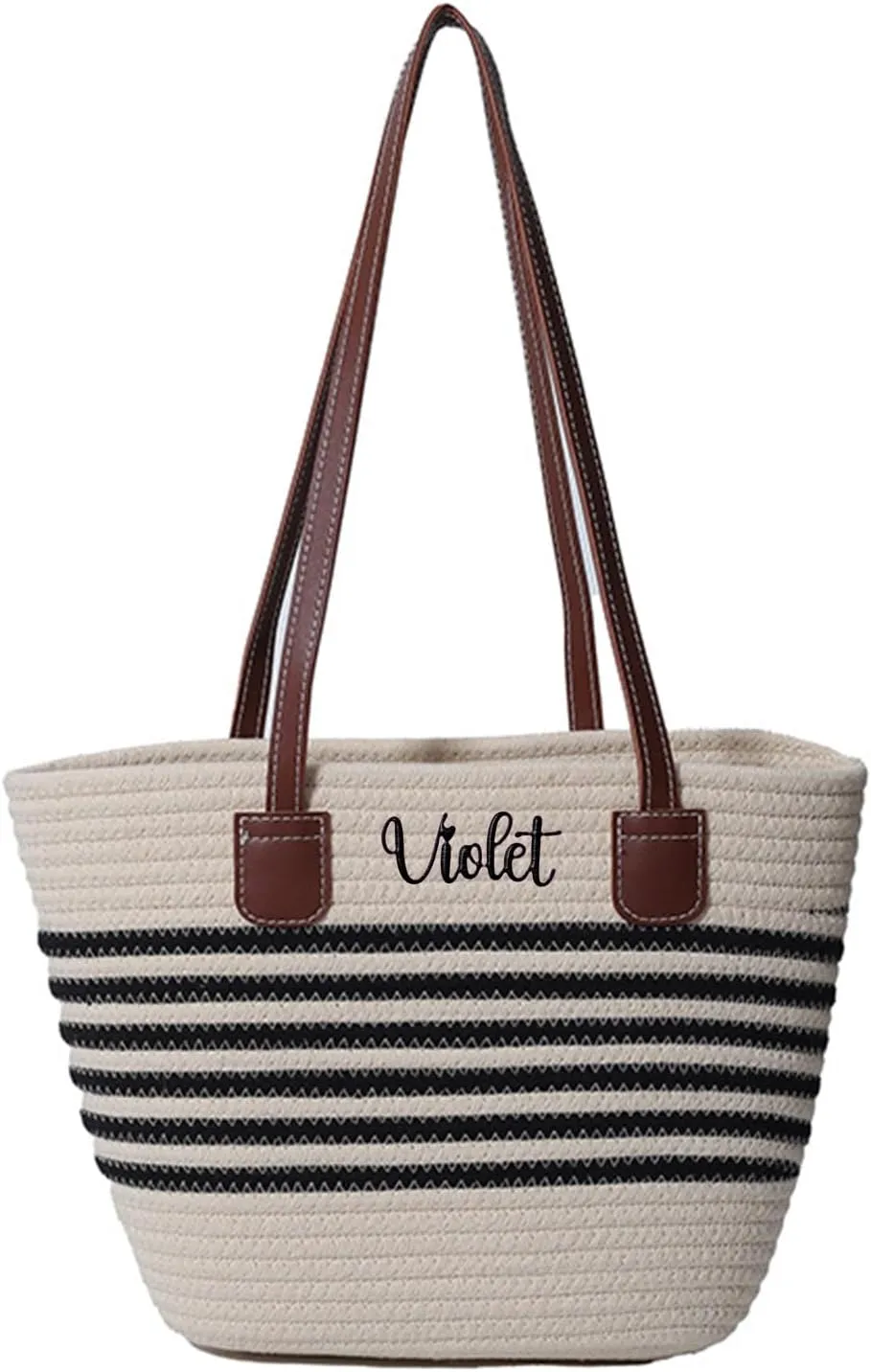 Ulico Personalized Straw Tote Bag for Women,Custom Summer Beach Bag Embroidered Name for Swimming Pools Travel