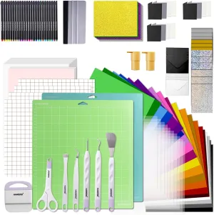 Ultimate Accessories and Supplies Bundle for Cricut Makers and All Explore Air with Adhesive Vinyl,Sublimation Paper,Card Kit,Weeding Tools,All-in-1 Craft Starter Kit for Crafting Projects