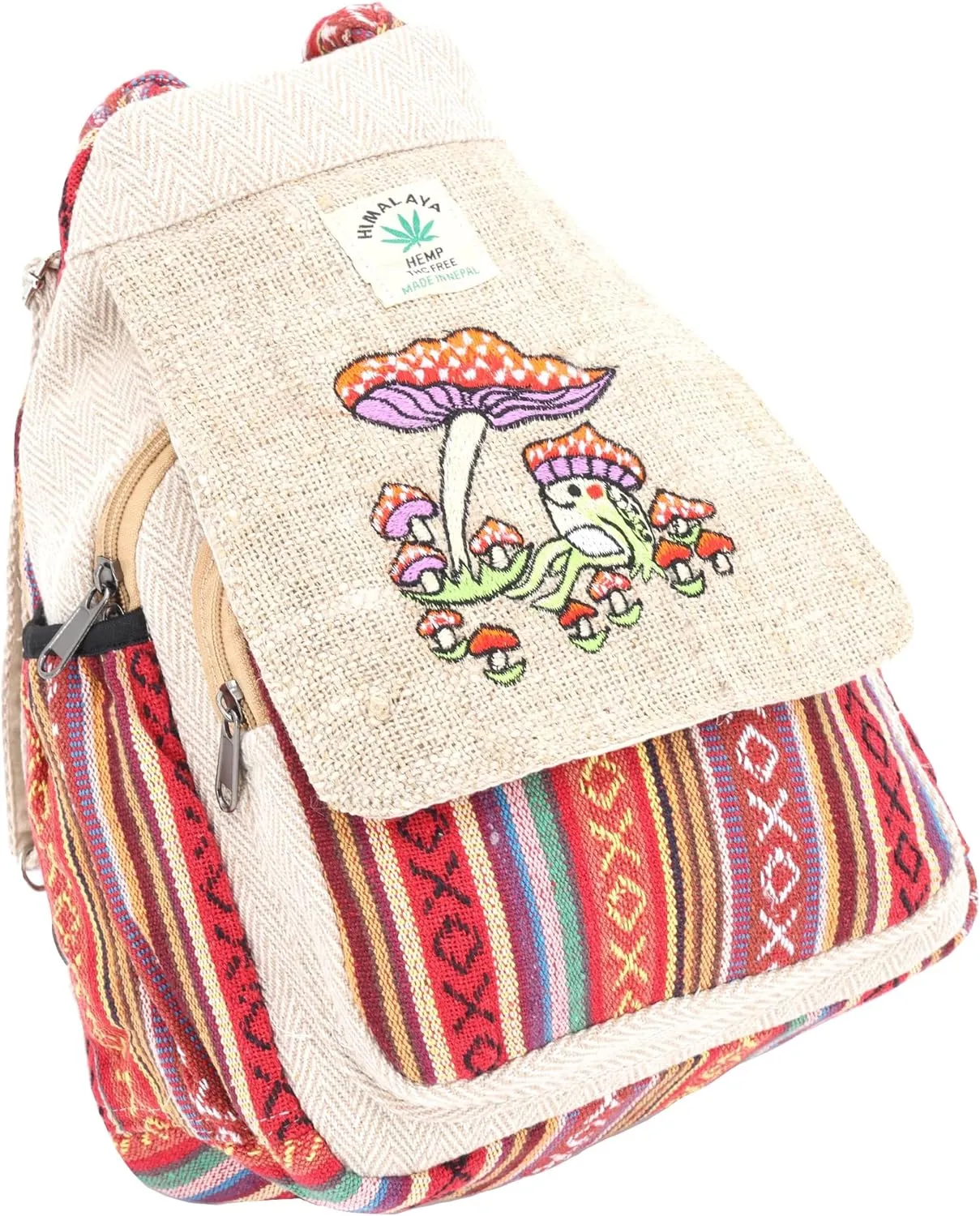 Unique design Mushroom Embroidery Himalaya Hemp Hippie Backpack Festival Backpack FAIR TRADE Handmade with Love. (NATURAL HEMP)