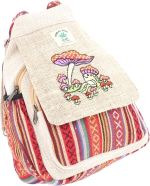 Unique design Mushroom Embroidery Himalaya Hemp Hippie Backpack Festival Backpack FAIR TRADE Handmade with Love. (NATURAL HEMP)