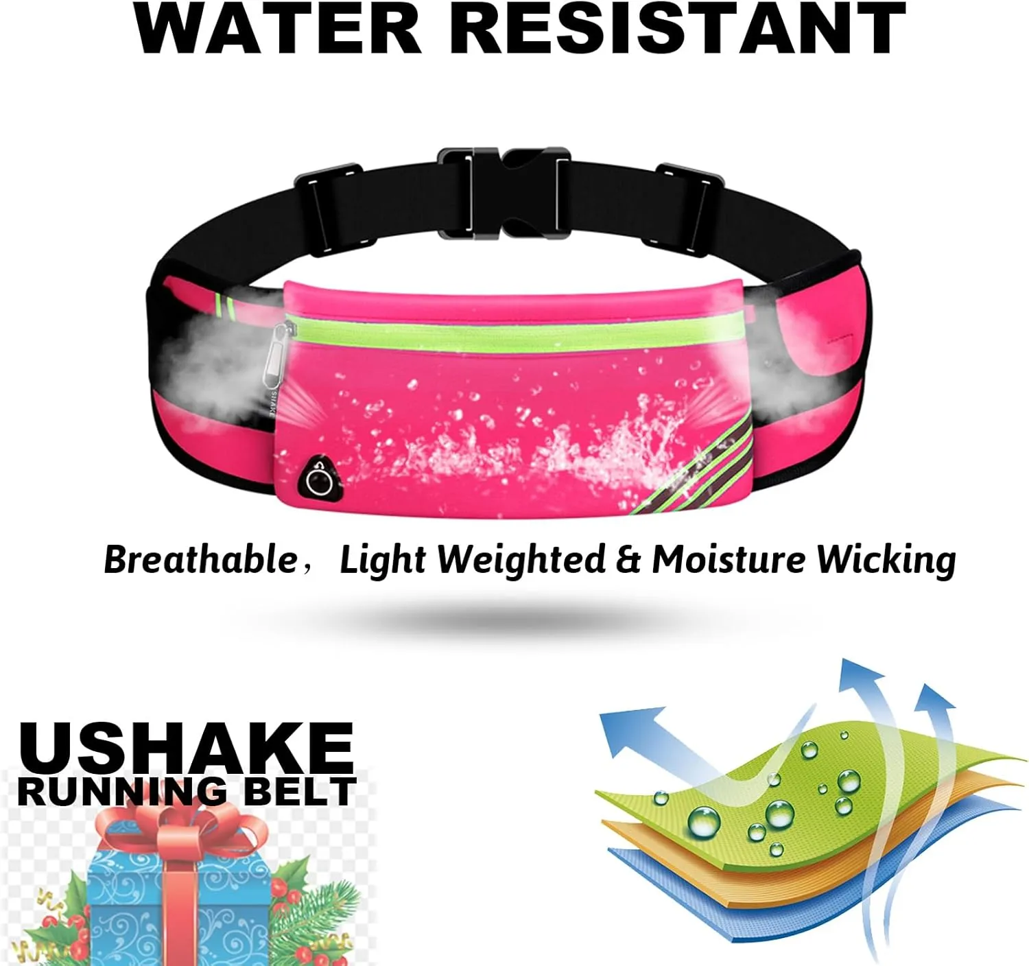 USHAKE Running Belt with Bounce-Free Pouch for iPhone and Samsung Galaxy - Ideal for Running, Walking, Cycling, and Gym Workouts