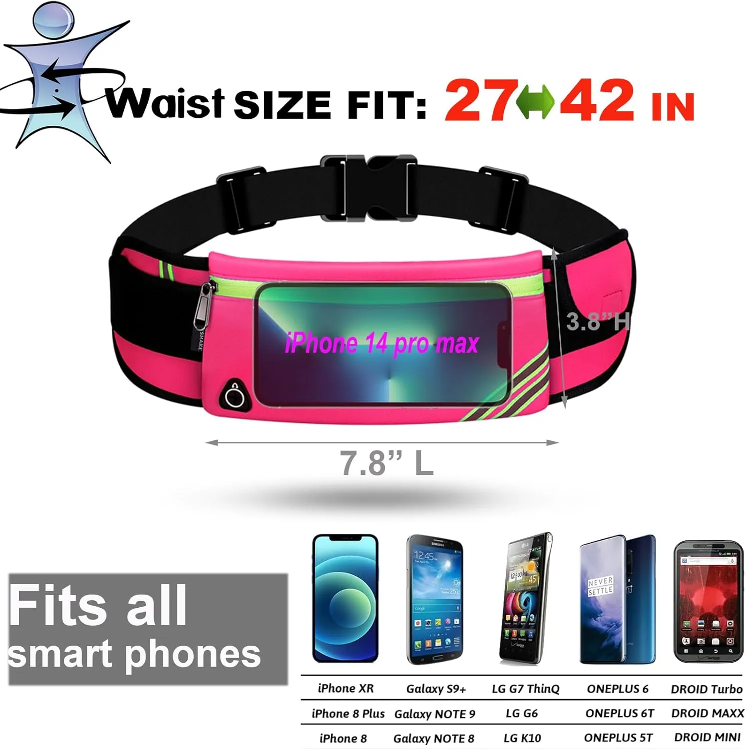 USHAKE Running Belt with Bounce-Free Pouch for iPhone and Samsung Galaxy - Ideal for Running, Walking, Cycling, and Gym Workouts