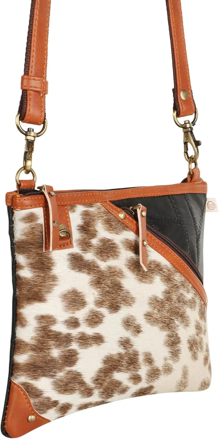 Vaan & Co. Grayson Wide Crossbody Bag – Upcycled Genuine Leather Purse with Top Flap & Tassel