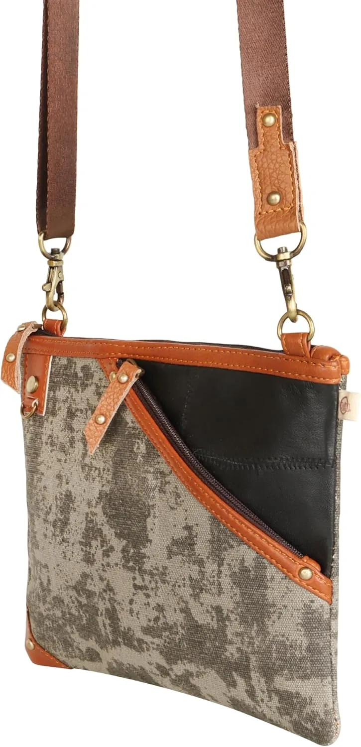Vaan & Co. Grayson Wide Crossbody Bag – Upcycled Genuine Leather Purse with Top Flap & Tassel
