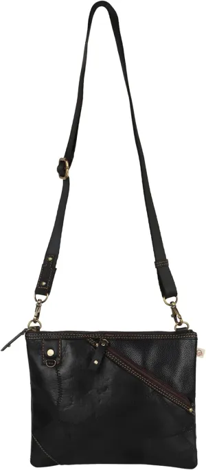 Vaan & Co. Grayson Wide Crossbody Bag – Upcycled Genuine Leather Purse with Top Flap & Tassel