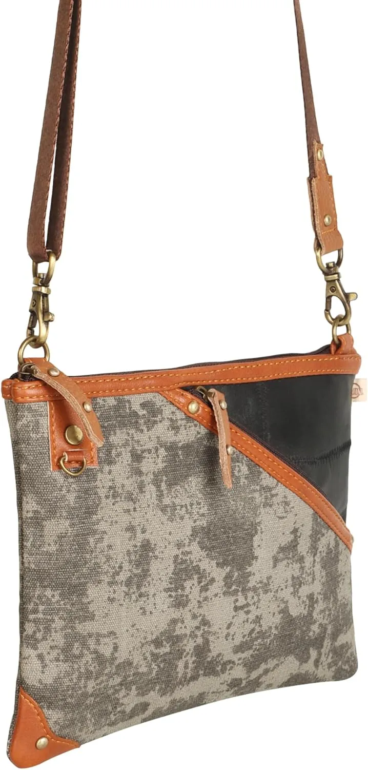 Vaan & Co. Grayson Wide Crossbody Bag – Upcycled Genuine Leather Purse with Top Flap & Tassel