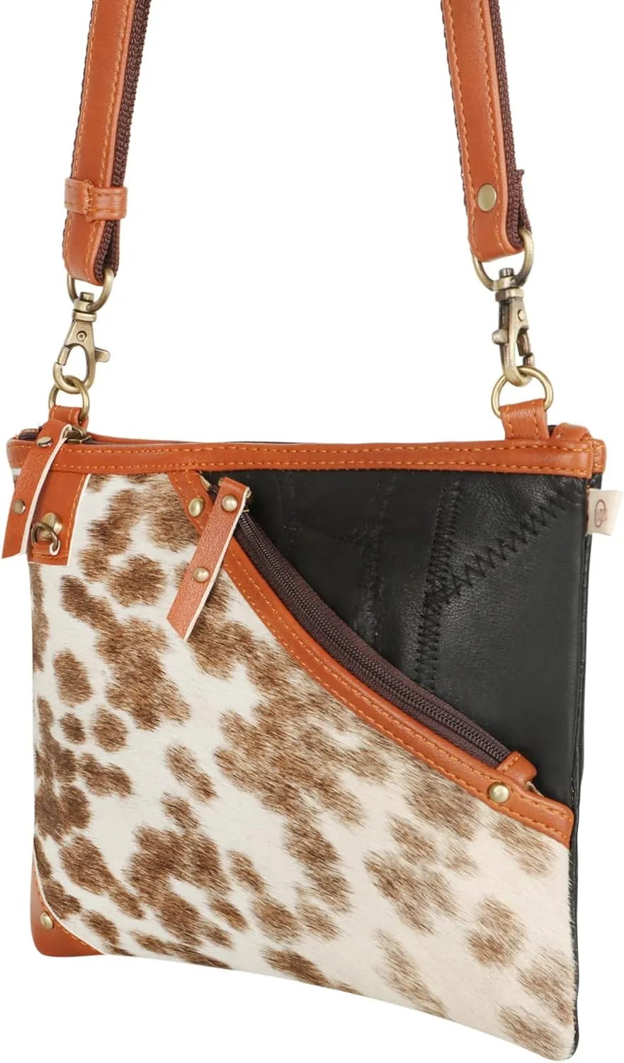 Vaan & Co. Grayson Wide Crossbody Bag – Upcycled Genuine Leather Purse with Top Flap & Tassel