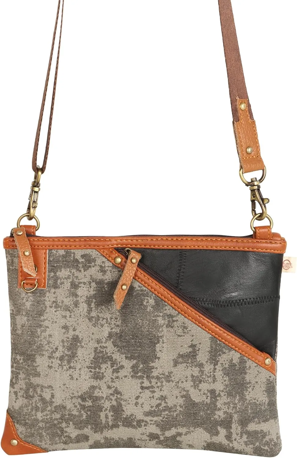 Vaan & Co. Grayson Wide Crossbody Bag – Upcycled Genuine Leather Purse with Top Flap & Tassel
