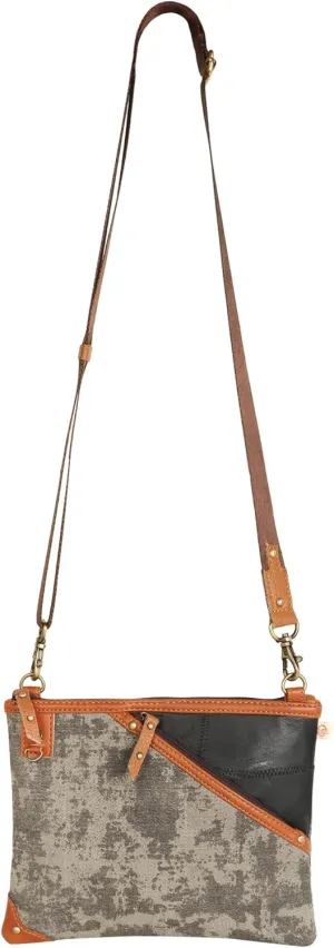 Vaan & Co. Grayson Wide Crossbody Bag – Upcycled Genuine Leather Purse with Top Flap & Tassel