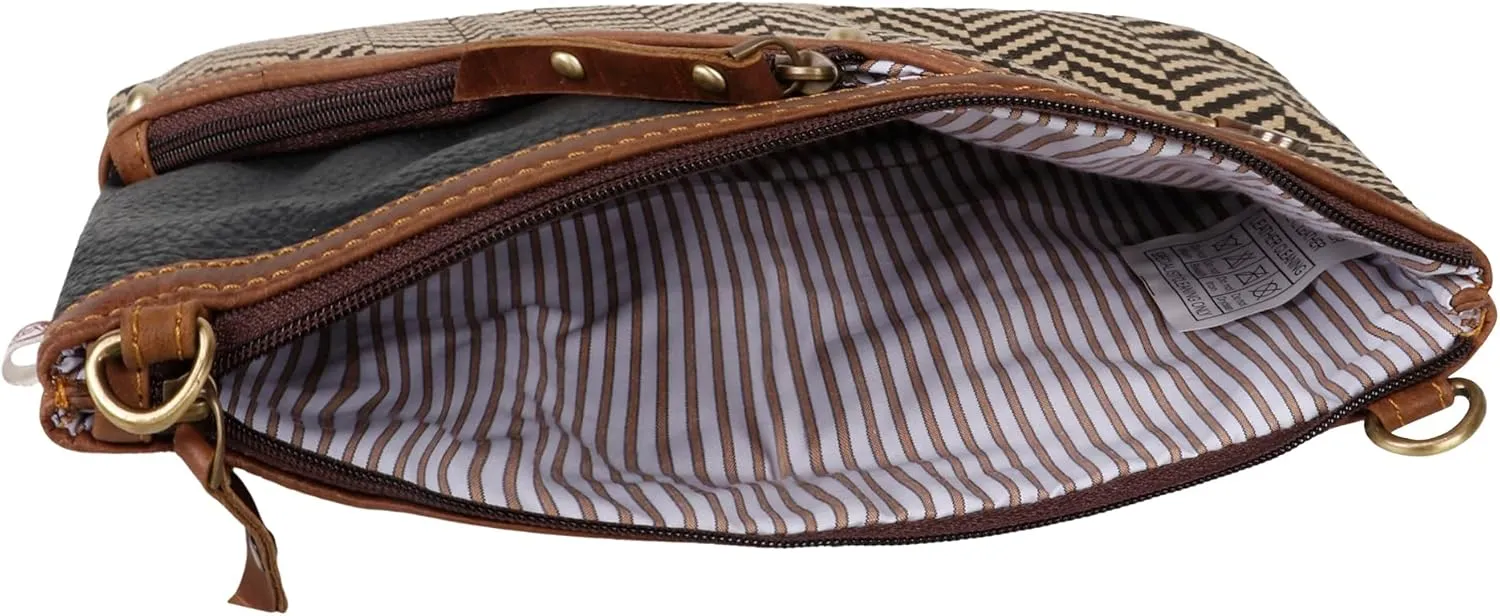 Vaan & Co. Grayson Wide Crossbody Bag – Upcycled Genuine Leather Purse with Top Flap & Tassel