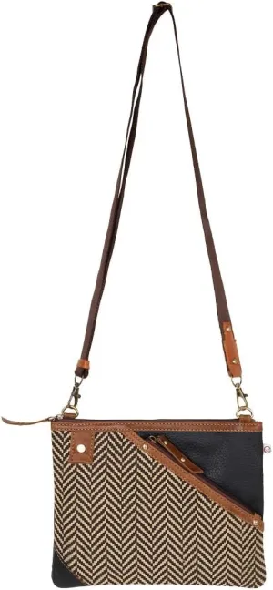Vaan & Co. Grayson Wide Crossbody Bag – Upcycled Genuine Leather Purse with Top Flap & Tassel
