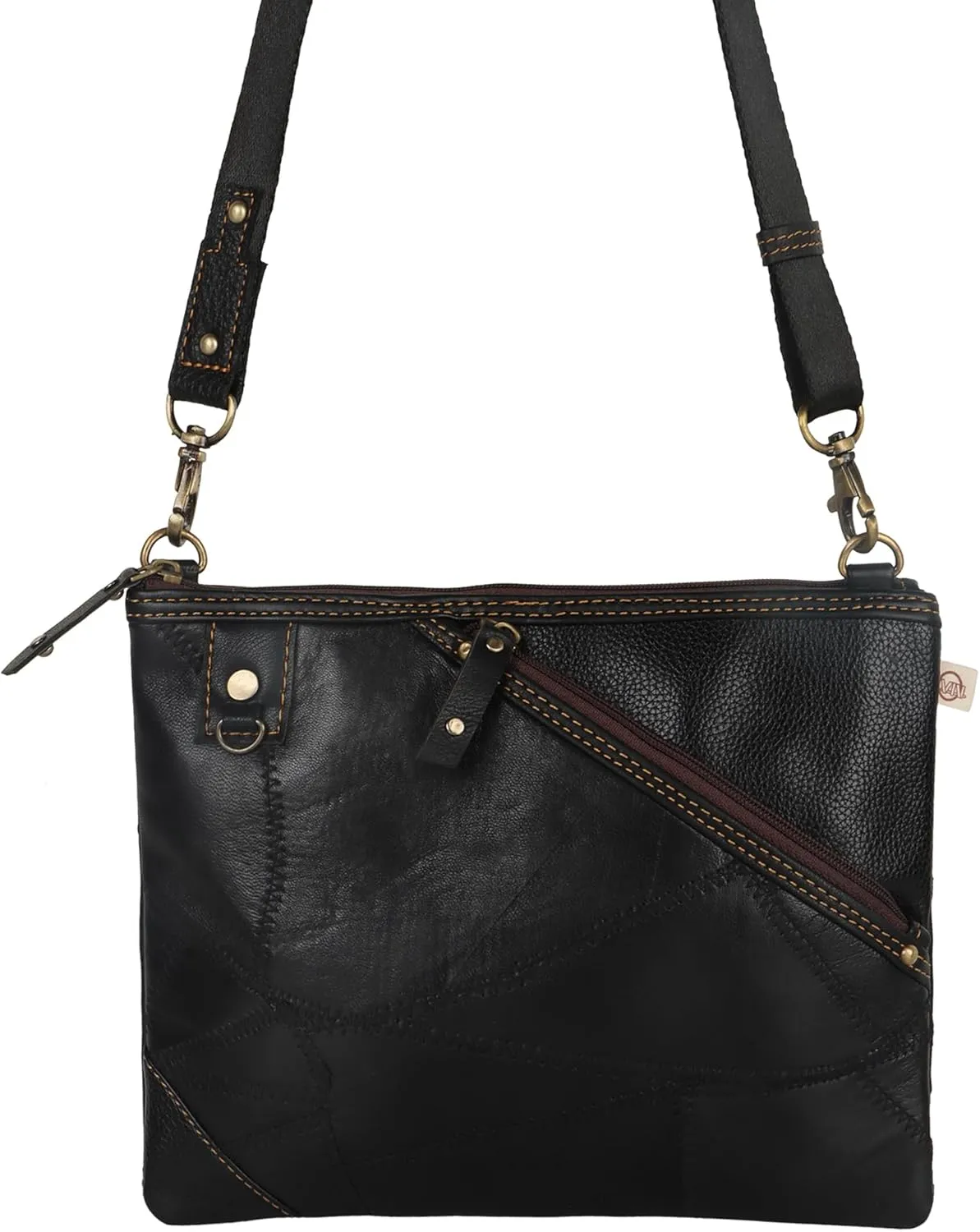 Vaan & Co. Grayson Wide Crossbody Bag – Upcycled Genuine Leather Purse with Top Flap & Tassel