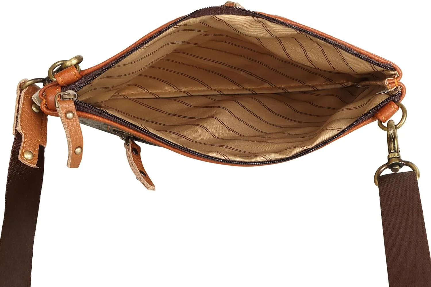 Vaan & Co. Grayson Wide Crossbody Bag – Upcycled Genuine Leather Purse with Top Flap & Tassel
