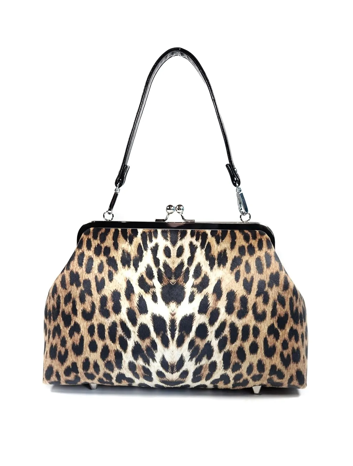 Velvet Leopard Kisslock Shoulder Bag, Vintage Style Purse, 1950s Fashion Bag, Gift for Her, Rockabilly Purse, Pinup Bag (24 Inch Shoulder Strap)