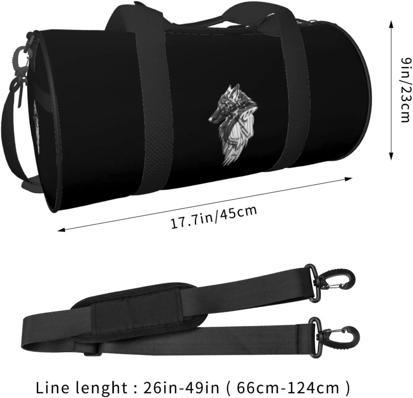Viking Norse Wolf Raven Travel Luggage Duffel Bag Sports Rolling Foldable Duffel Bag, Black