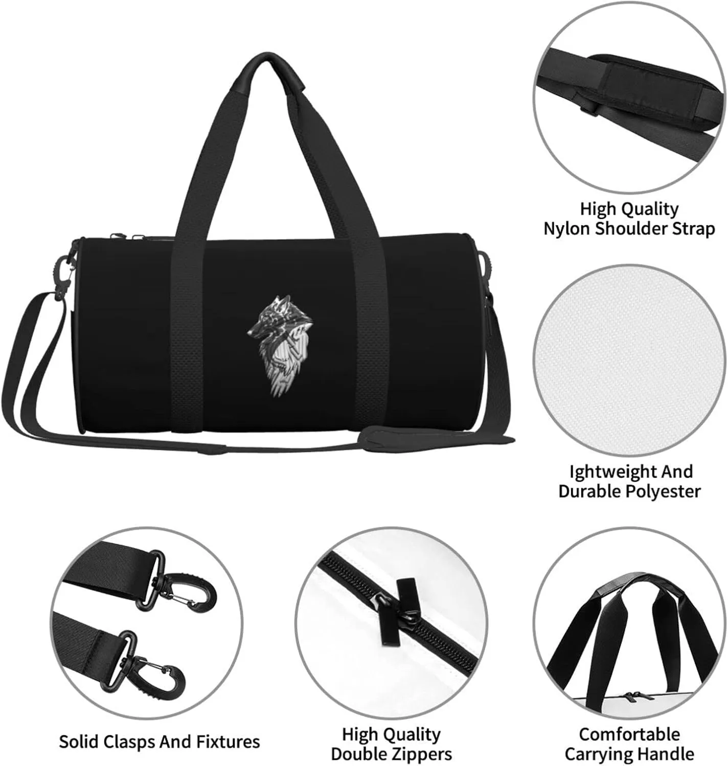 Viking Norse Wolf Raven Travel Luggage Duffel Bag Sports Rolling Foldable Duffel Bag, Black