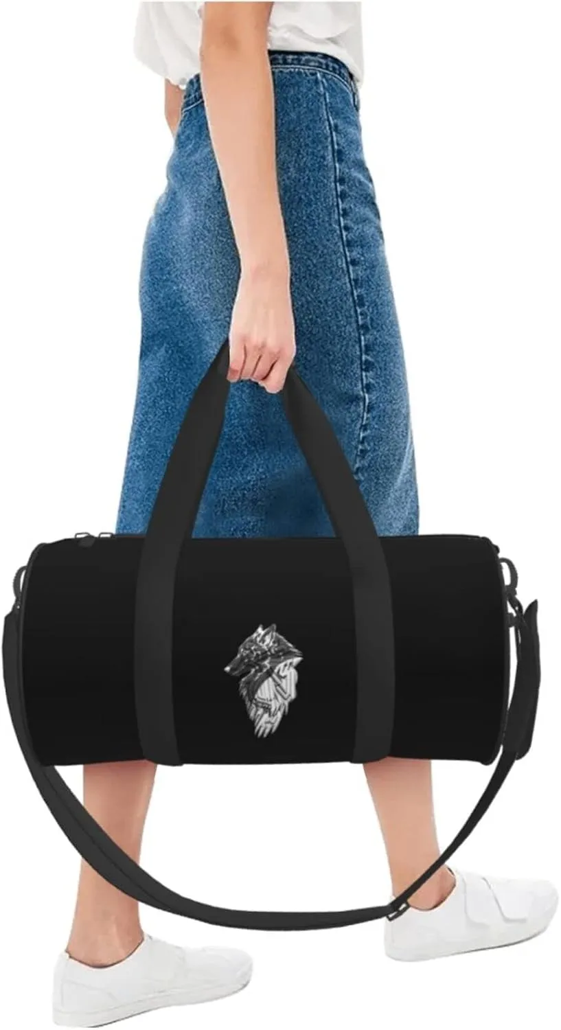 Viking Norse Wolf Raven Travel Luggage Duffel Bag Sports Rolling Foldable Duffel Bag, Black