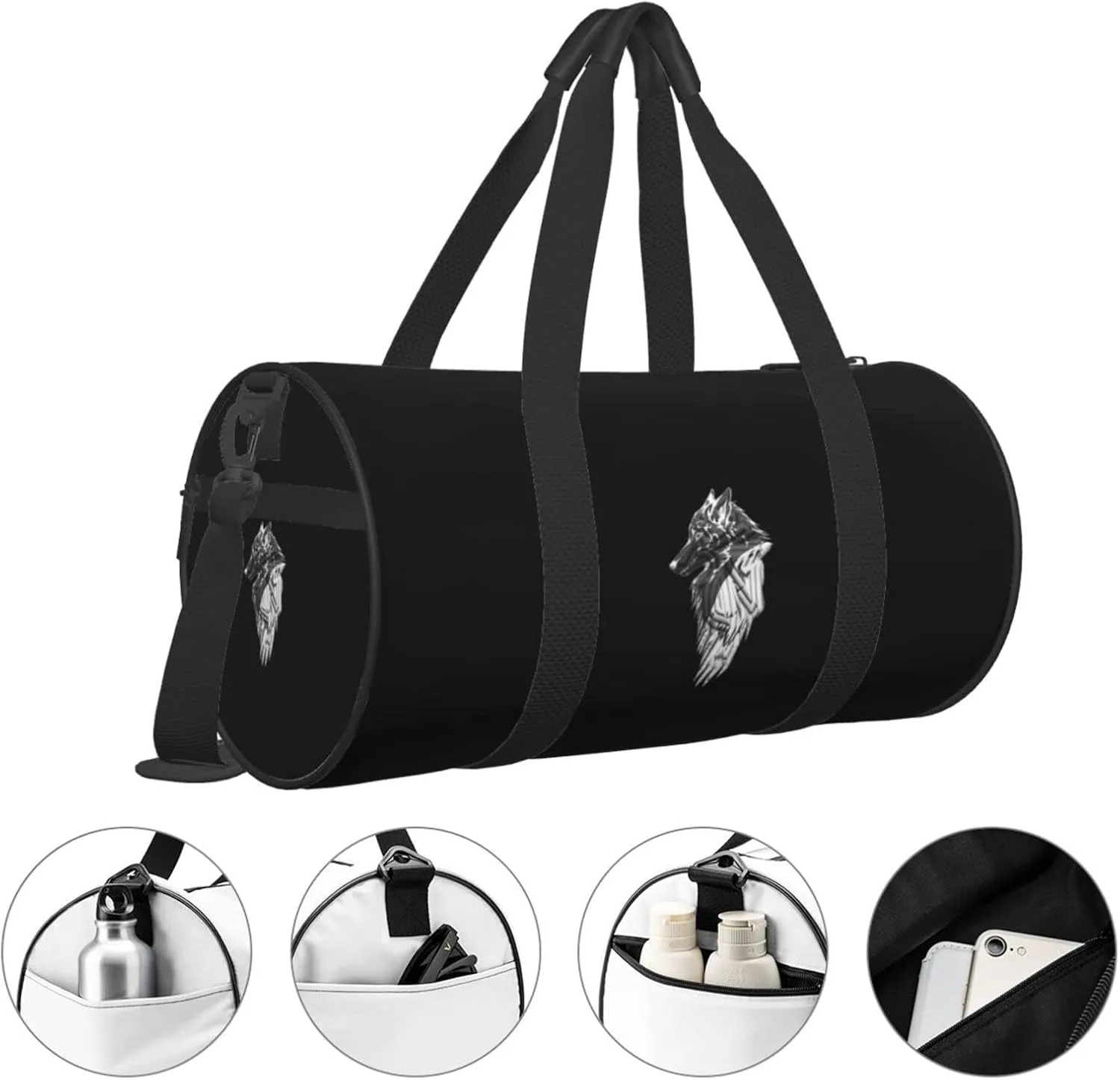 Viking Norse Wolf Raven Travel Luggage Duffel Bag Sports Rolling Foldable Duffel Bag, Black