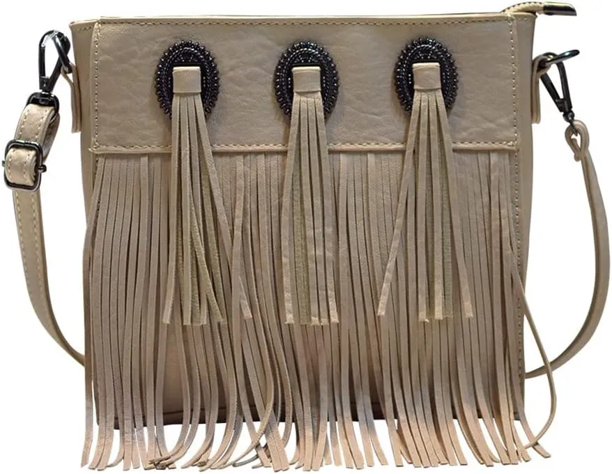 Vintage & Stylish Women Tassel Shoulder Bag PU Leather Bohemian Fringed Crossbody Shoulder Fringe bag (Black)