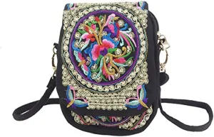 Vintage Embroidery Women Floral Embroidered Purse Boho Crossbody Bags for Women Small Coins Purse