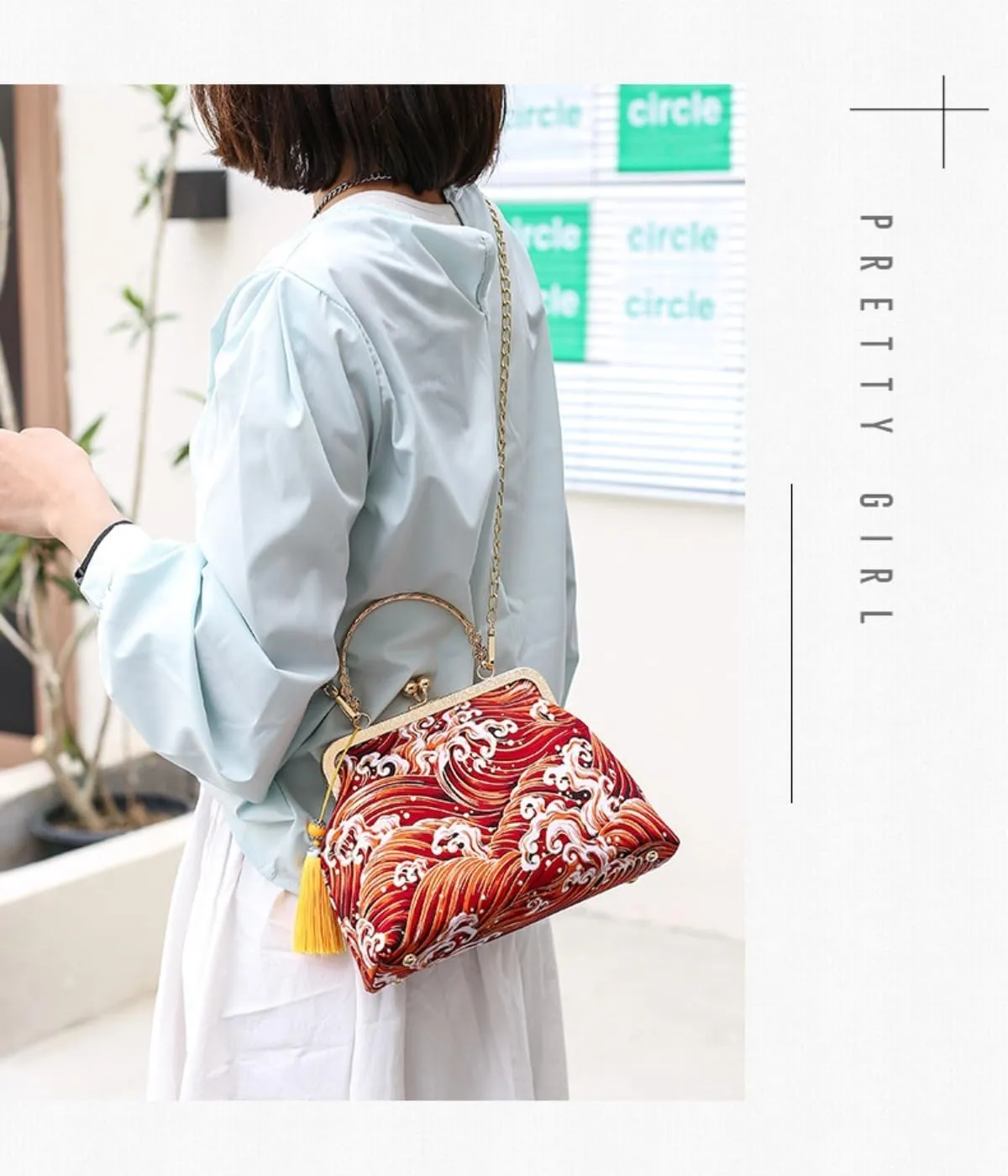 Vintage Evening Chain Handbag with Embroidered for Women Chinese Purse Crossbody Evening clutch bag